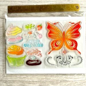Clear Butterfly and Cupcake Stamps. Basic Grey